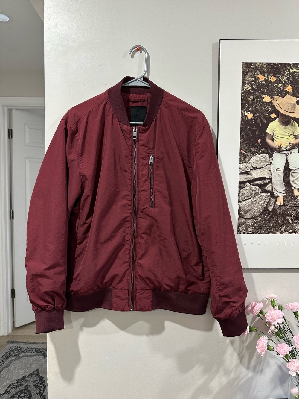 H&M Men's Maroon Bomber Jacket